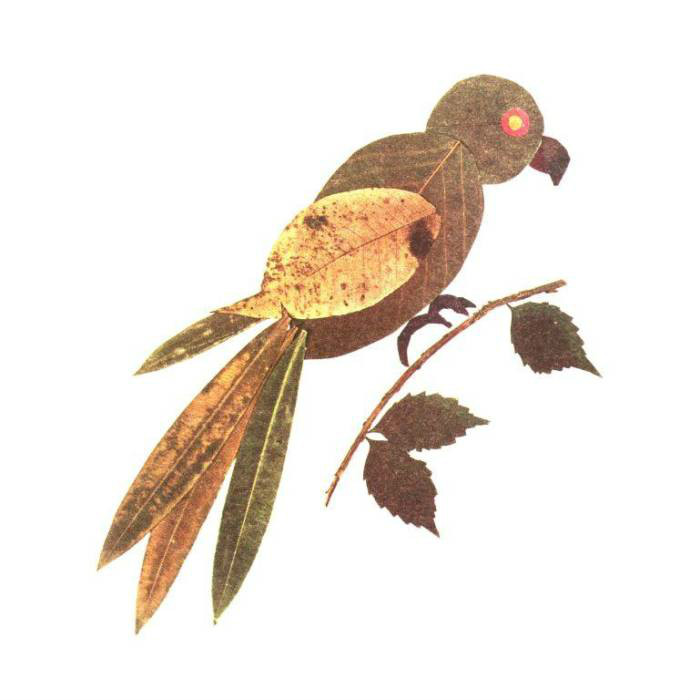 教孩子用树叶做手工画